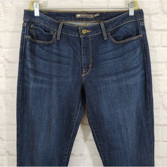 L Levi's Women Demi Curve Dark Blue Wash Mid Rise Boot Bootcut Denim Jeans 16 33 - Picture 2 of 11